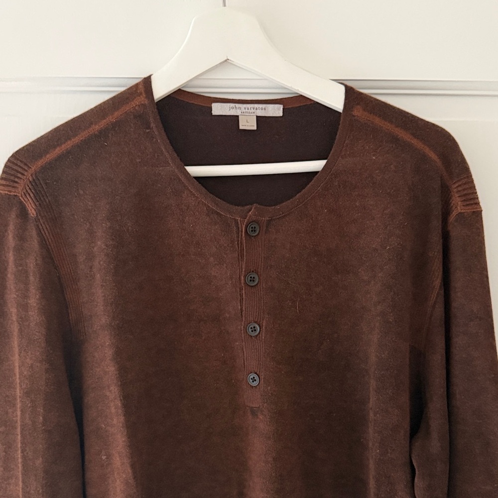 John Varvatos Dark Brown Distressed Henley